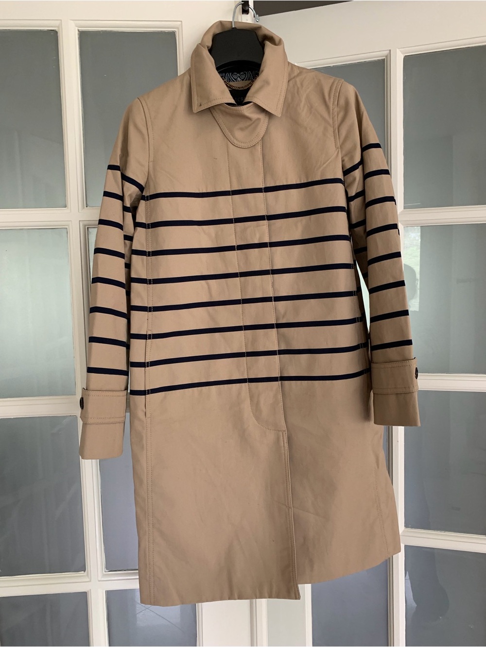 JCrew Striped Cotton Trench, 0, Tan - Picture 2 of 16